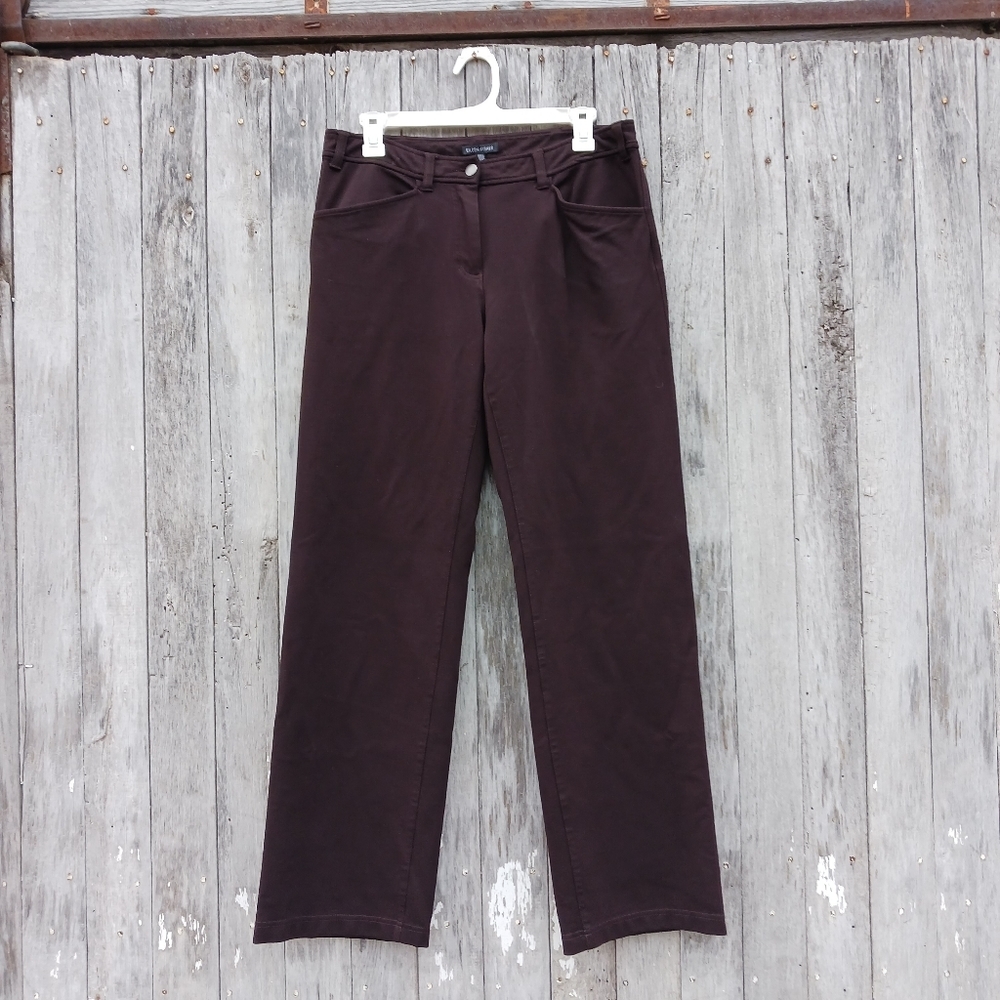 Eileen Fisher Straight Leg Pants Small Brown Stretch Knit Career Trousers